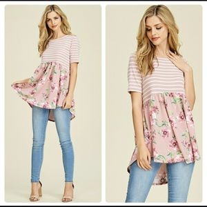 🌟HP🌟Short Sleeve Stripe Floral Top